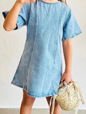 Zara Kids Girls Light Blue Denim Short Sleeve Dress SZ 9 Years